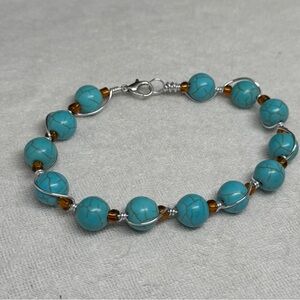 Hand Crafted Turquoise and Amber Bead Bracelet